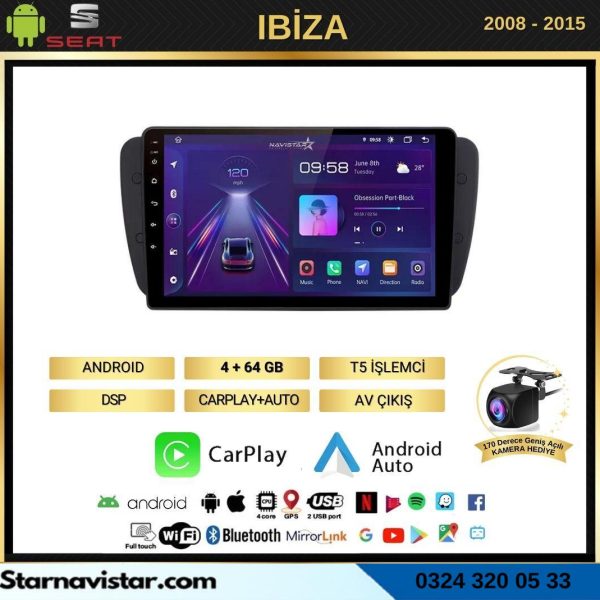 Seat Ibiza 4GB + 64GB 2008-2015 Model Android 13 Kablosuz Carplay Navigasyon Multimedya Sistemi