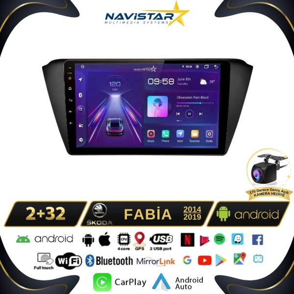 Skoda Fabia 2014-2019 Model 2+64GB Android 13 Kablosuz Carplay Navigasyon Multimedya Sistemi