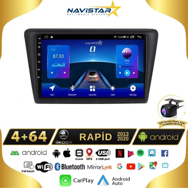 Skoda Rapid 2013-2020 Model 4GB + 64GB Android 13 Kablosuz Carplay Navigasyon Multimedya Sistemi