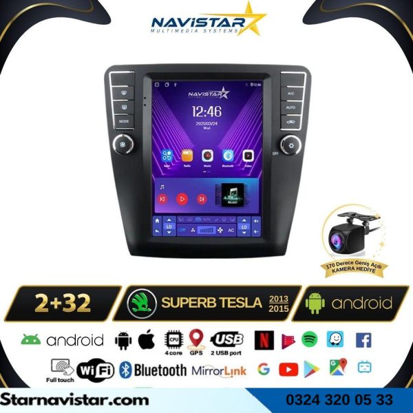 Skoda Superb Tesla 2013-2019 Model 2GB + 32GB Kablosuz Carplay Navigasyon Multimedya Sistemi