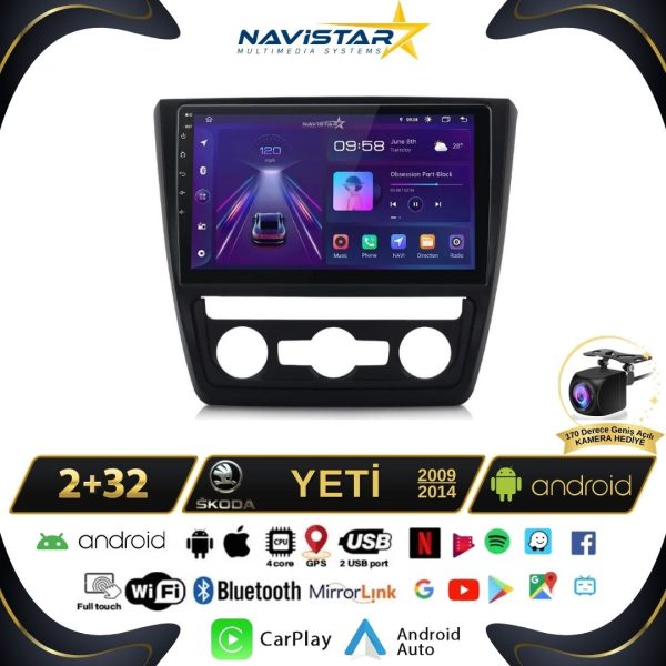 Skoda Yeti 2009-2014 Model 2+64GB Android 13 Kablosuz Carplay Navigasyon Multimedya Sistemi