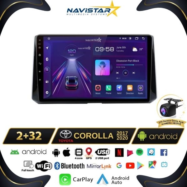 Toyota Corolla 2017-2020 Model 2+64GB Android 13 Kablosuz Carplay Navigasyon Multimedya Sistemi