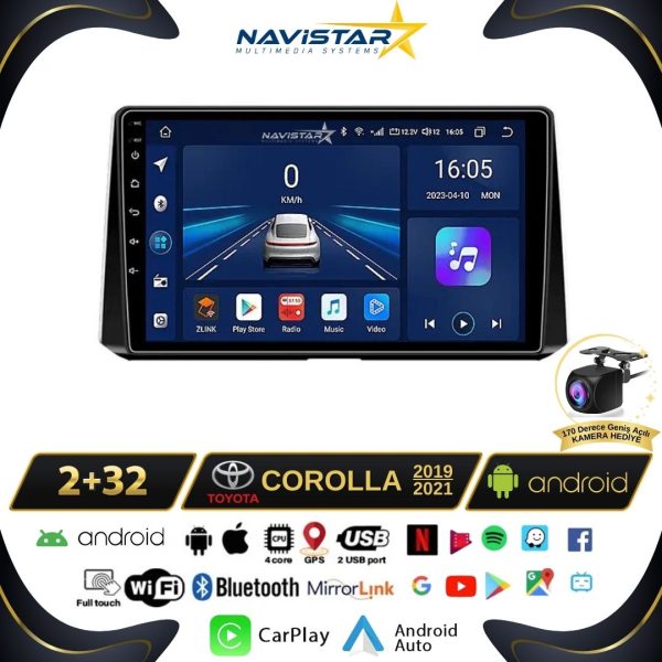 Toyota Corolla 2019-2021 Model 2+64GB Android 13 Kablosuz Carplay Navigasyon Multimedya Sistemi