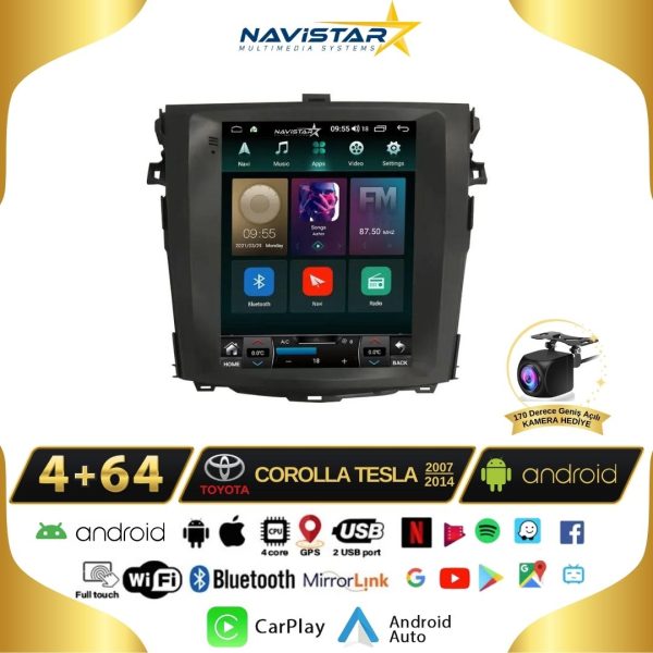 Toyota Corolla Tesla 4GB + 64GB 2007-2014 Model Kablosuz Carplay Navigasyon Qled Multimedya Sistemi