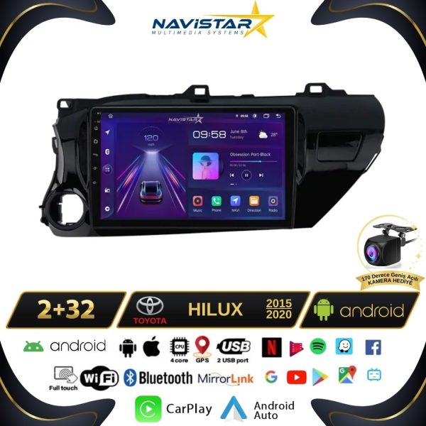 Toyota Hilux 2015-2020 Model 2+64GB Android 13 Kablosuz Carplay Navigasyon Multimedya Sistemi