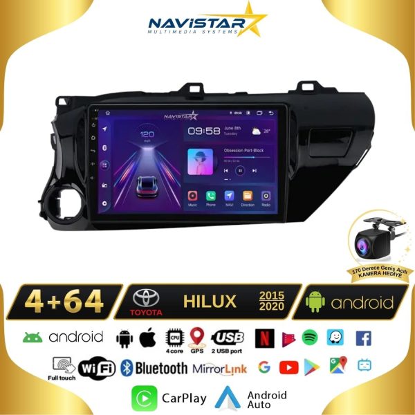 Toyota Hilux 2015-2020 Model 4GB + 64GB Android 13 Kablosuz Carplay Navigasyon Multimedya Sistemi