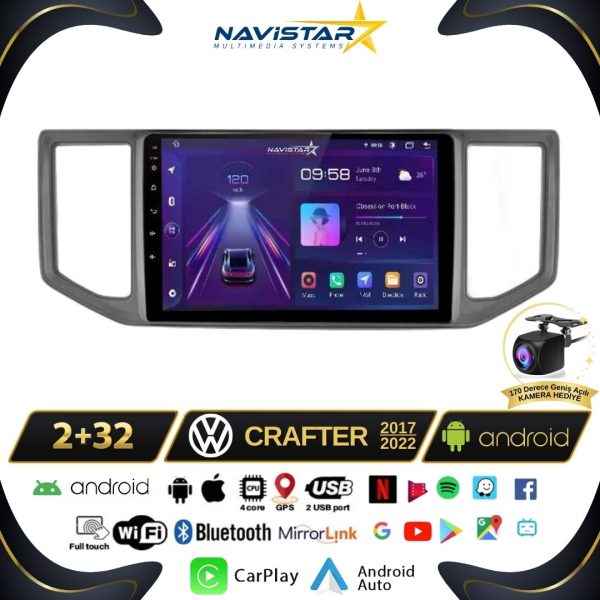 Volkswagen Crafter 2+64GB Android 13 Kablosuz Carplay 2017-2022 Navigasyon Multimedya Sistemi