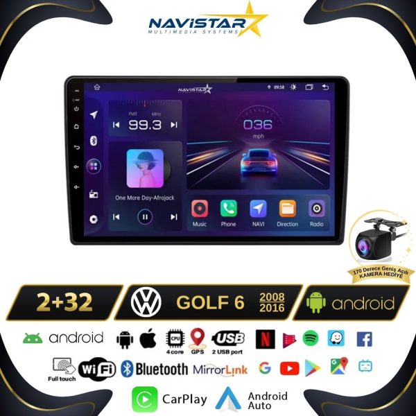 Volkswagen Golf 6 Kablosuz Carplay 2+64GB Android 13 2008-2016 Navigasyon Multimedya Sistemi