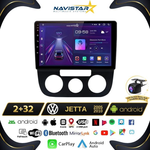 Volkswagen Jetta 2+64GB Android 13 Kablosuz Carplay 2005-2010 Navigasyon Multimedya Sistemi