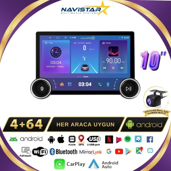 Volkswagen Jetta DUAL KNOB 10" 4GB + 64GB Android 13 Kablosuz Carplay 2011-2018 Navigasyon Multimedya Sistemi