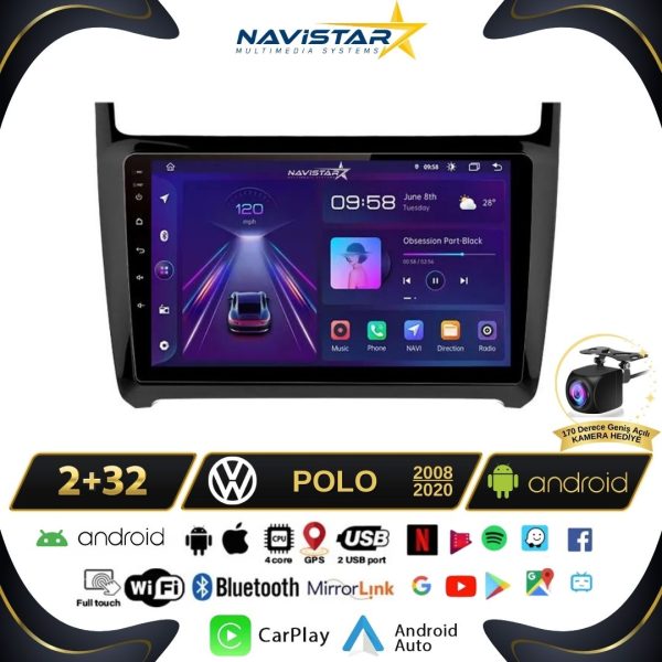 Volkswagen Polo 2+64GB Android 13 Kablosuz Carplay 2008-2020 Navigasyon Multimedya Sistemi
