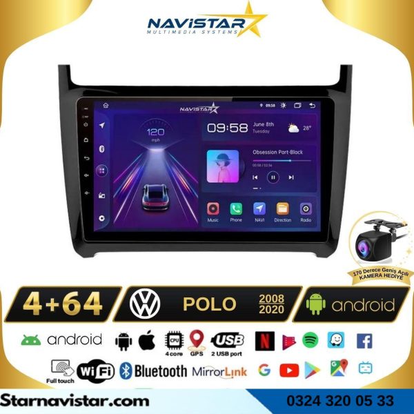 Volkswagen Polo 4GB + 64GB Android 13 Kablosuz Carplay 2008-2020 Navigasyon Multimedya Sistemi