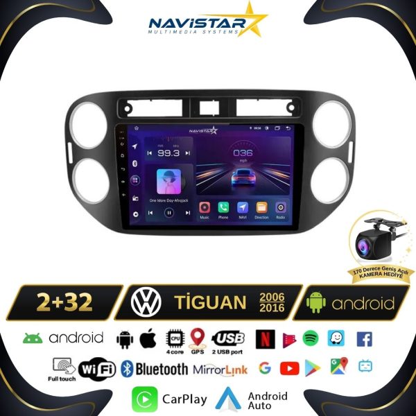 Volkswagen Tiguan 2+64GB Android 13 Kablosuz Carplay 2006-2016 Navigasyon Multimedya Sistemi