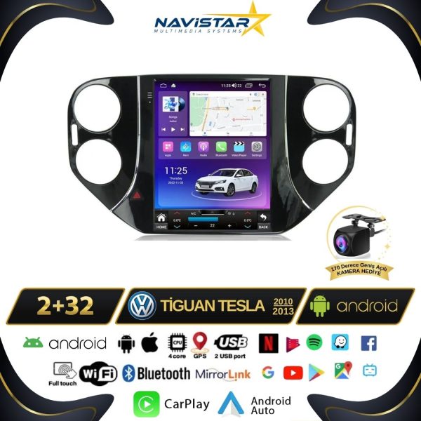 Volkswagen Tiguan Tesla 2010-2013 Model 2GB + 32GB Kablosuz Carplay Navigasyon Multimedya Sistemi