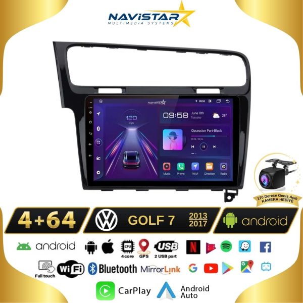 Vw Golf 7 Kablosuz Carplay 4GB + 64GB Android 13 Navigasyon Multimedya Sistemi
