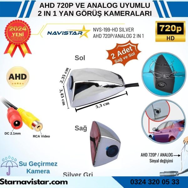 Yan Araç Kamerası AHD 720P ve Analog PAL Mini (Silver Gri) Özel Tasarım