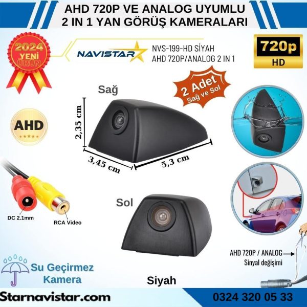 Yan Araç Kamerası AHD 720P ve Analog PAL Mini (Siyah) Özel Tasarım