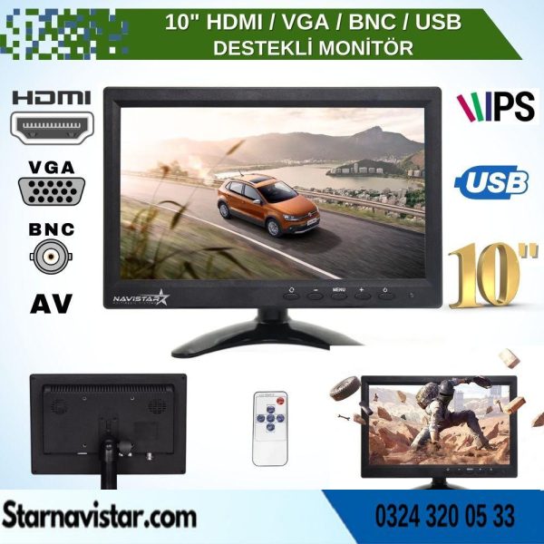 10.1" Büyük Ekranlı Hdmi Vga Bnc Av Usb Girişli Monitör