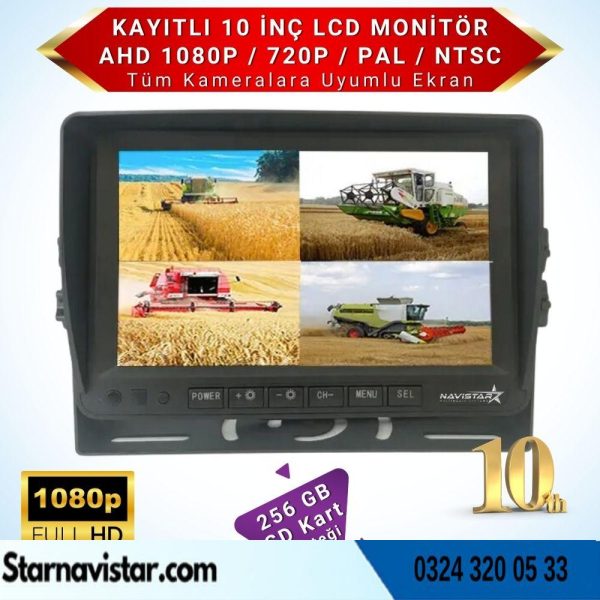 10 inç Dörde Bölünebilir Kayıtlı 256 Gb Destekli Monitör Tüm Araçlara Uyumlu