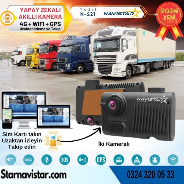 4G Uzaktan izlemeli 2 Kameralı Wifi GPS Yapay Zeka destekli Akıllı Dashcam Kamyon Tır Kamera Sistemi
