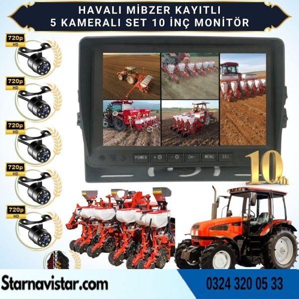 5 Kameralı Mibzer Havalı Tohum Makinesi 10 inç Monitör 720P Beyaz Işıklı AHD Kayıtlı Kamera Seti