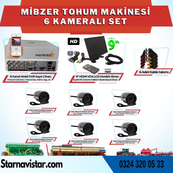 6 Kameralı Mibzer Havalı Tohum Makinesi 9 Inç Hdmi Monitörlü Kamera Seti