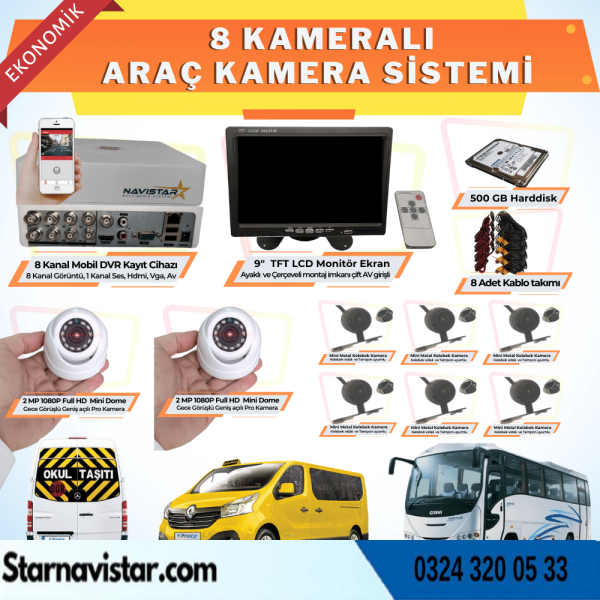 8 Kameralı Kayıtlı 500 Gb Hdd 9  Inç Ekranlı Uzaktan İzlemeli Tak Kullan Set