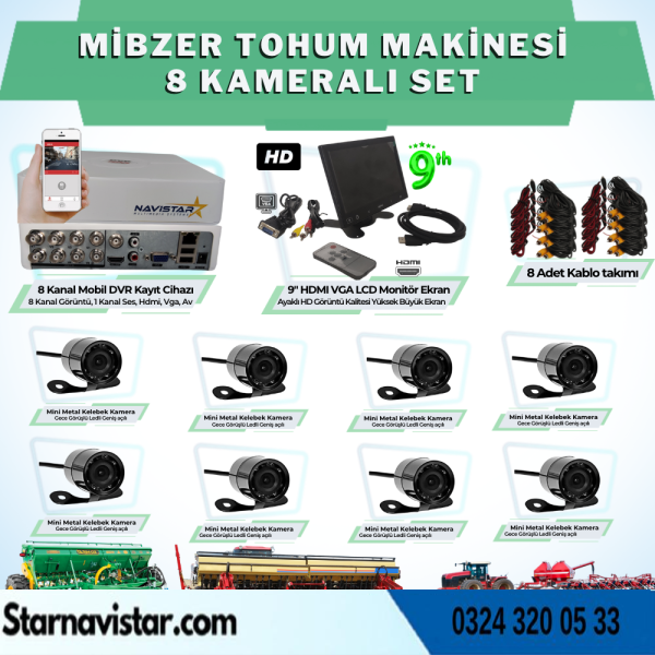 8 Kameralı Mibzer Havalı Tohum Makinesi 9 Inç Hdmi Monitörlü Kamera Seti