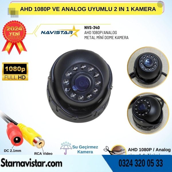AHD 1080P ve Analog CVBS Pal Dönüştürülebilir Gece Görüşlü Mini Metal Dome Araç Kamerası