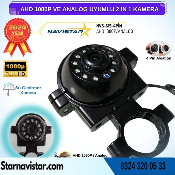 AHD 1080P ve Analog Pal Çevirilebilir 4 Pin Gece Görüşlü Araç Kamerası Metal Kelepçeli Yön Ayarlanabilir Full HD