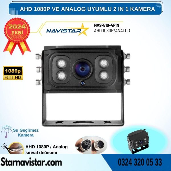 AHD 1080P ve Analog Pal Çevirilebilir 4 Pin Gece Görüşlü Full HD Araç Kamerası
