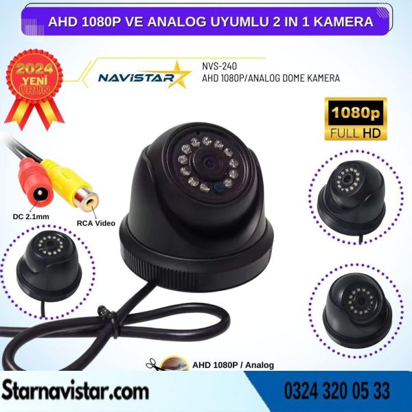 AHD 1080P ve Analog Pal Çevrilebilir Plastik Mini Dome Araç Kamerası