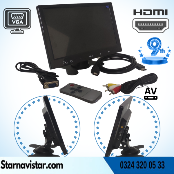 Araç Içi Monitör 9" Vga  Hdmı  Av Girişli Tft Lcd Büyük Ekran