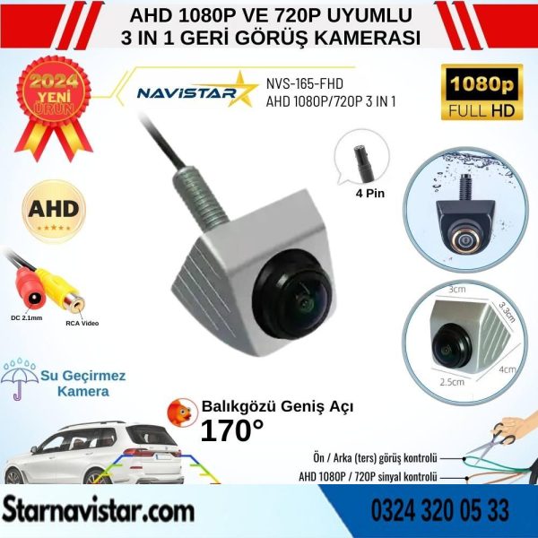 Ayarlanabilir Başlıklı AHD 1080P ve 720P Çevrilebilir 170 Derece Geniş Açılı Geri Görüş Kamerası