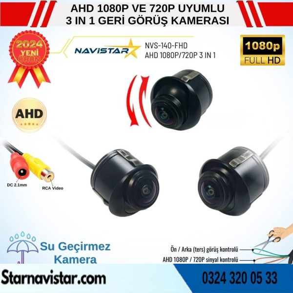 Ayarlanabilir Başlıklı AHD 1080P ve 720P Çevrilebilir Geri Görüş Kamerası