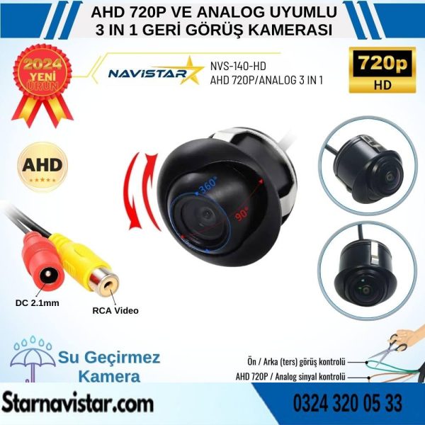 Ayarlanabilir Başlıklı AHD 720P ve Analog Pal Çevrilebilir Geri Görüş Kamerası