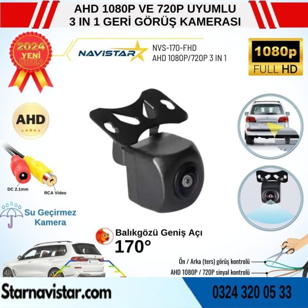 Balıkgözü AHD 1080P ve 720P Çevirilebilir 170 Derece Geniş Açılı Geri Görüş Kamerası