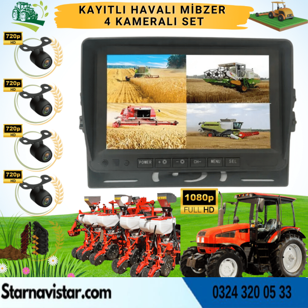 Kayıtlı Ahd Mibzer Havalı Tohum Makinesi 4 Kameralı 7 Inç Monitörlü 720P Araç Seti