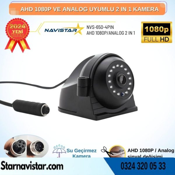 Metal Kasa AHD 1080P ve Analog Pal Çevirilebilir 4 Pin Gece Görüşlü Yan, Ön ve Arka Uyumlu Full HD Kamera