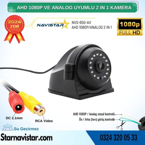 Metal Kasa AHD 1080P ve Analog Pal Çevirilebilir Gece Görüşlü Yan, Ön ve Arka Uyumlu Full HD Kamera