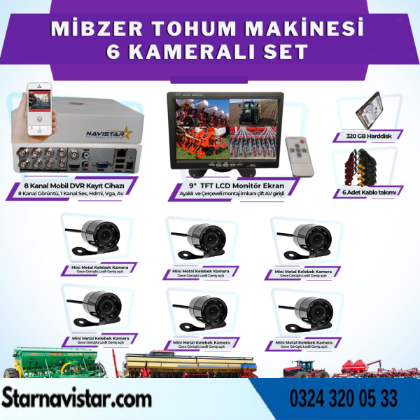 Mibzer Havalı Tohum Makinesi 6 Kameralı 9 Inç Monitörlü 320 Gb Hdd Kayıtlı Araç Set