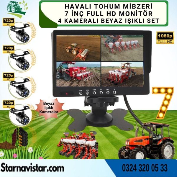 Mibzer için 4 Kameralı 720P Beyaz Işıklı 7 inç Dörde Bölünür AHD Monitör Seti