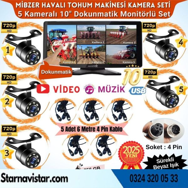 Mibzer için 5 Kameralı 10.36 inç Dokunmatik Monitör Beşe Bölen Kayıtlı 256 Gb Sd Kart Destekli