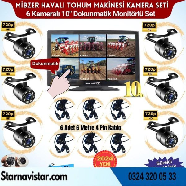 Mibzer için 6 Kameralı 10 inç Dokunmatik Monitör Altıya Bölen Kayıtlı 256 Gb Sd Kart Destekli