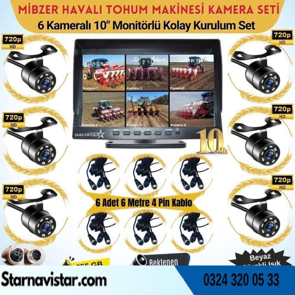 Mibzer için 6 Kameralı 10 Inç Monitör Altıya Bölen Kayıtlı 256 Gb Sd Kart Destekli