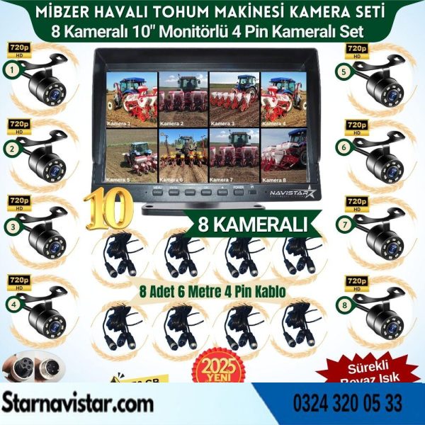 Mibzer için 8 Kameralı 10 inç Sekize Bölen Monitör Kayıtlı 256 Gb Sd Kart Destekli
