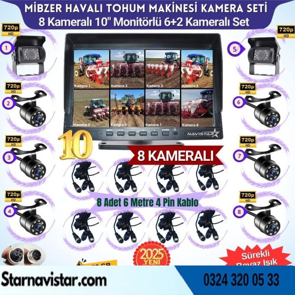 Mibzer için 8 Kameralı 10 inç Sekize Bölen Monitör 2 Büyük Kameralı Kayıtlı 256 Gb Sd Kart Destekli