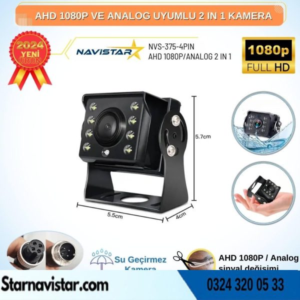 Mini Kamera AHD 1080P ve Analog Pal Çevirilebilir Gece Görüşlü Metal Ayaklı Full HD Kamera