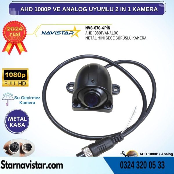 Metal Mini Kasa AHD 1080P ve Analog Pal Çevirilebilir 4 Pin Starlight Gece Görüşlü Yön Ayarlanabilir Araç Kamerası