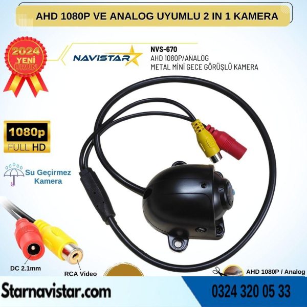 Metal Mini Kasa AHD 1080P ve Analog Pal Çevirilebilir Starlight Gece Görüşlü Yön Ayarlanabilir Araç Kamerası